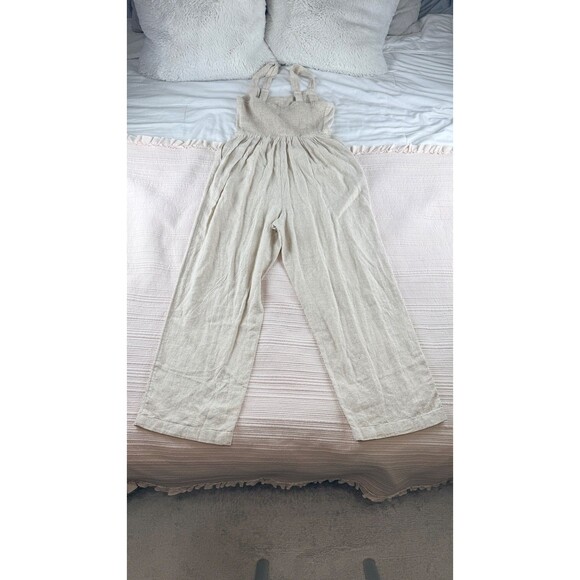 Old Navy Pants - Old Navy Fit & Flare Linen Blend Sweetheart Neck Sleeveless Jumpsuit S Natural